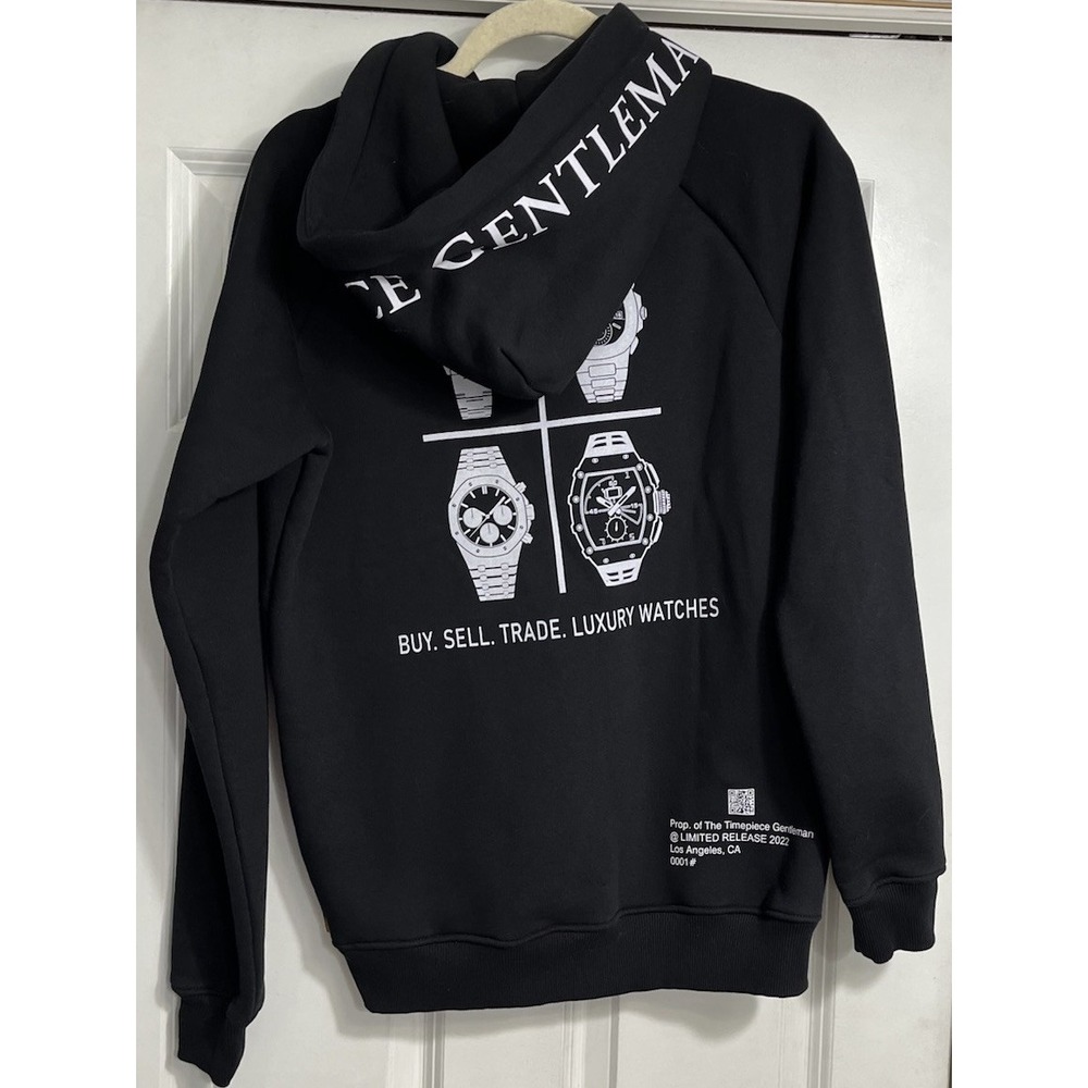 The Timepiece Gentleman Pullover Hoodie Black Sz XS Oversized Luxury Watches